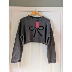Edikted Bow Crop Sweater Grey Size Medium NWT